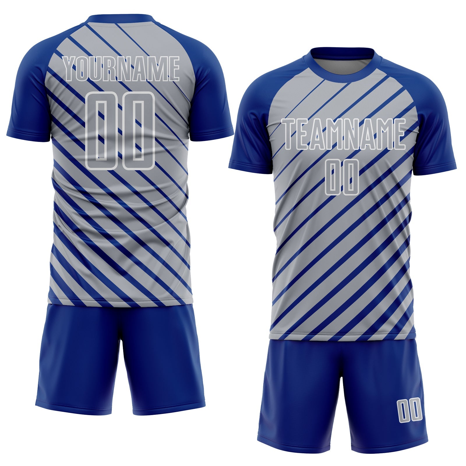 Custom Royal Gray-White Lines Sublimation Soccer Uniform Jersey