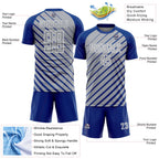 Custom Royal Gray-White Lines Sublimation Soccer Uniform Jersey