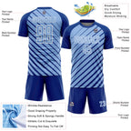Custom Royal Light Blue-White Lines Sublimation Soccer Uniform Jersey