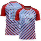 Custom Red Light Blue-White Lines Sublimation Soccer Uniform Jersey