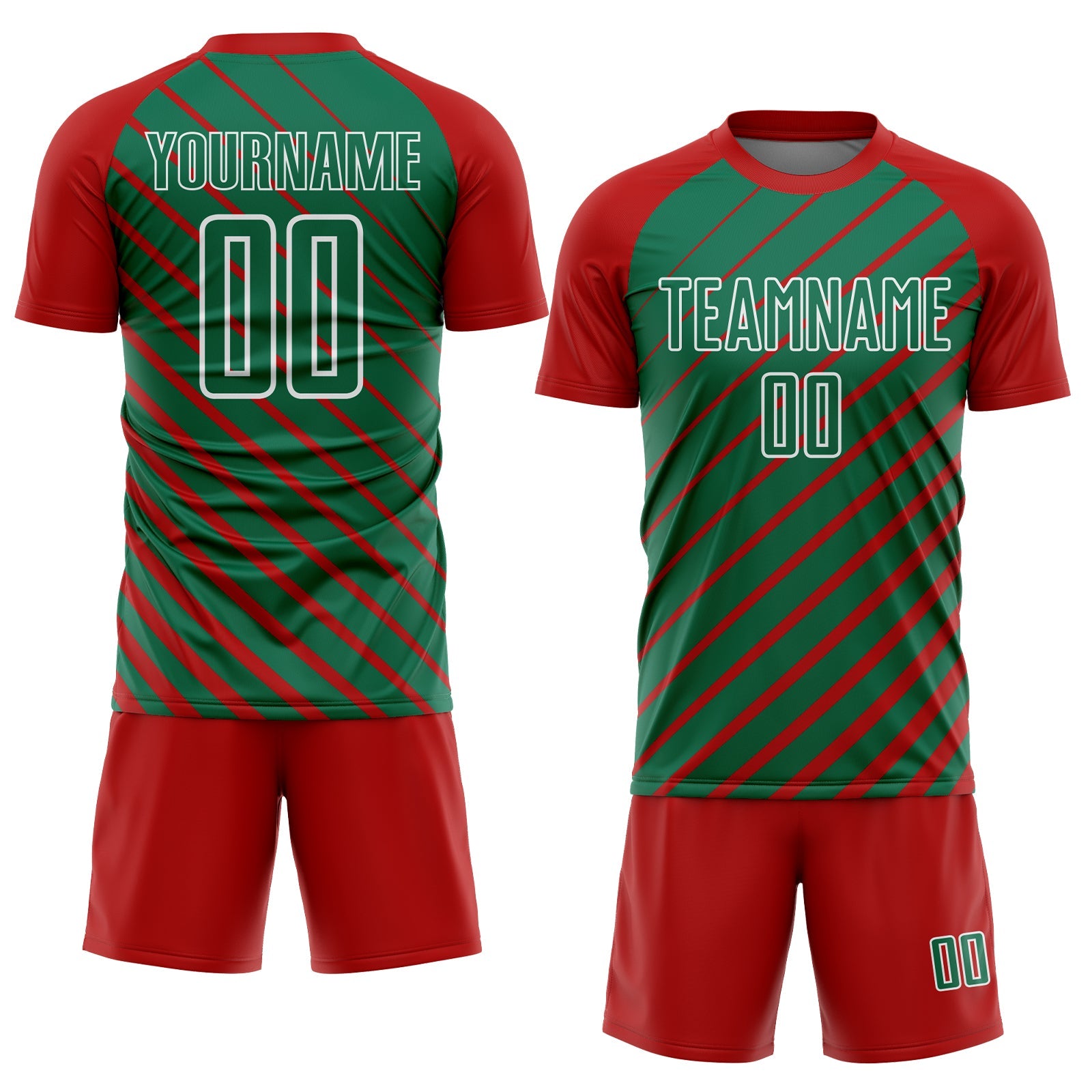 Custom Red Kelly Green-White Lines Sublimation Soccer Uniform Jersey