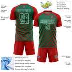 Custom Red Kelly Green-White Lines Sublimation Soccer Uniform Jersey