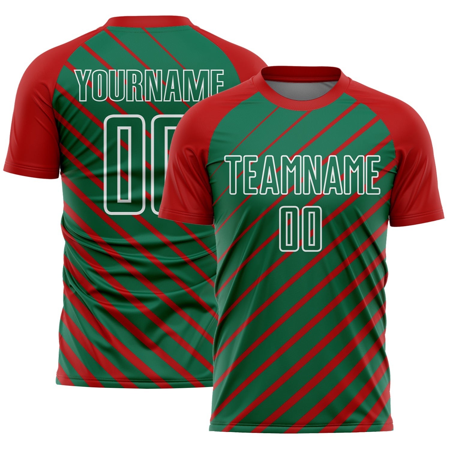 Custom Red Kelly Green-White Lines Sublimation Soccer Uniform Jersey