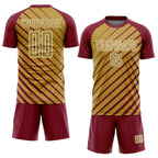 Custom Crimson Old Gold-White Lines Sublimation Soccer Uniform Jersey