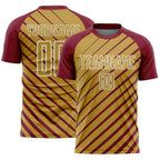 Custom Crimson Old Gold-White Lines Sublimation Soccer Uniform Jersey