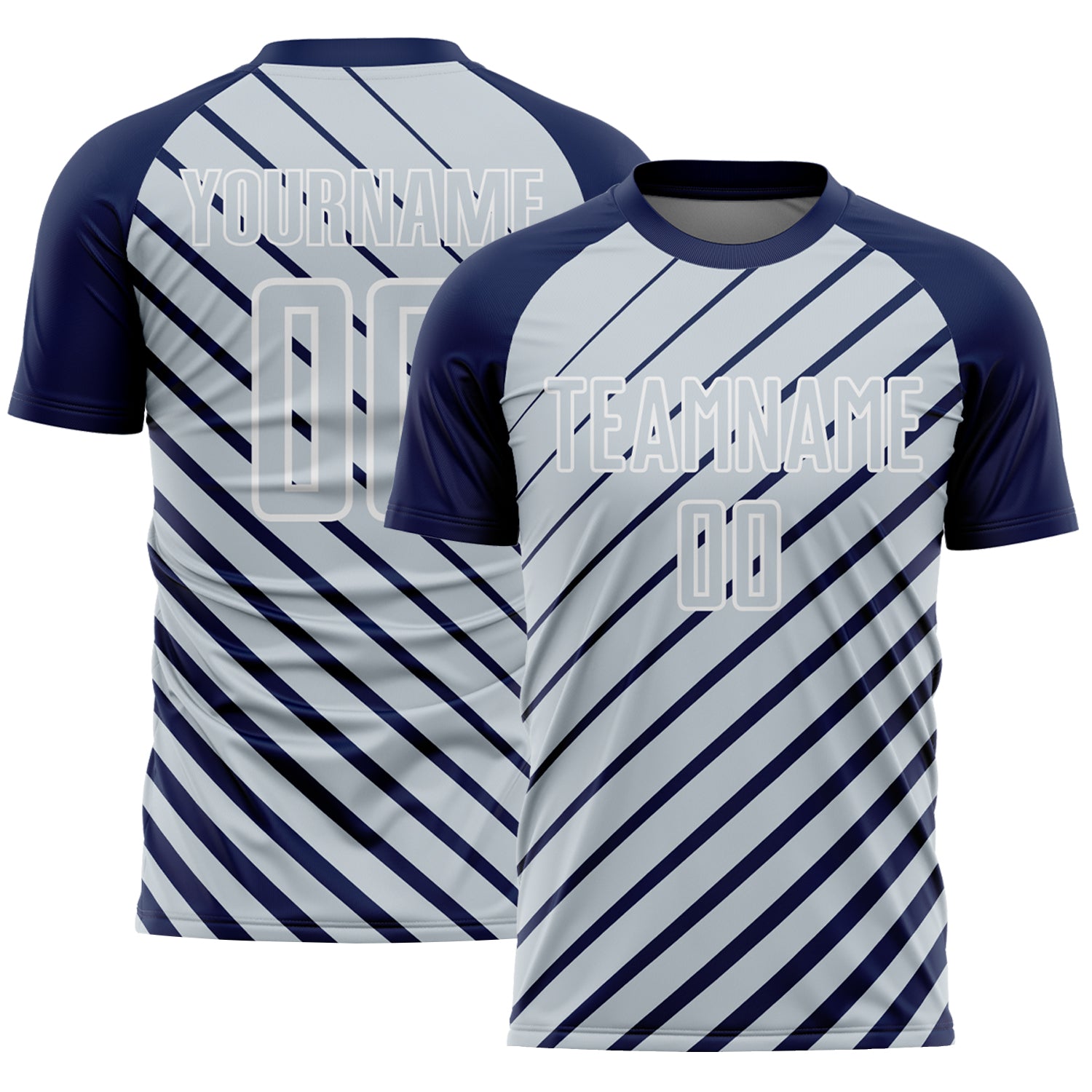 Custom Navy Silver-White Lines Sublimation Soccer Uniform Jersey