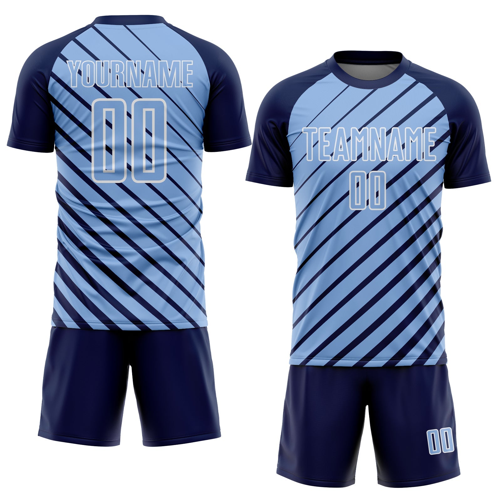 Custom Navy Light Blue-White Lines Sublimation Soccer Uniform Jersey