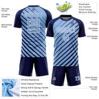 Custom Navy Light Blue-White Lines Sublimation Soccer Uniform Jersey