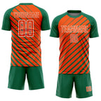 Custom Kelly Green Orange-White Lines Sublimation Soccer Uniform Jersey
