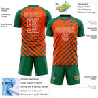 Custom Kelly Green Orange-White Lines Sublimation Soccer Uniform Jersey