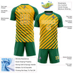 Custom Kelly Green Gold-White Lines Sublimation Soccer Uniform Jersey