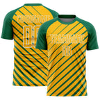 Custom Kelly Green Gold-White Lines Sublimation Soccer Uniform Jersey