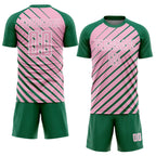 Custom Kelly Green Light Pink-White Lines Sublimation Soccer Uniform Jersey