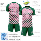 Custom Kelly Green Light Pink-White Lines Sublimation Soccer Uniform Jersey