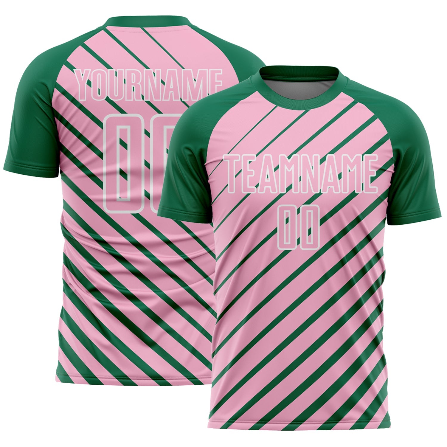 Custom Kelly Green Light Pink-White Lines Sublimation Soccer Uniform Jersey