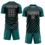 Custom Teal Black-White Lines Sublimation Soccer Uniform Jersey