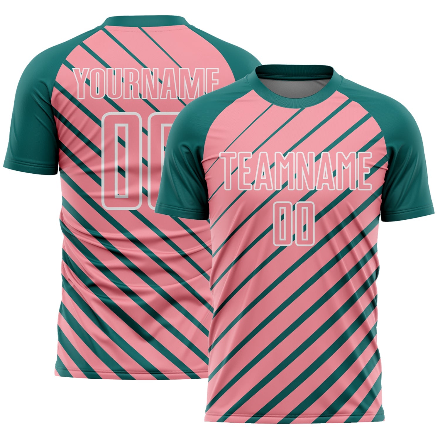 Custom Teal Medium Pink-White Lines Sublimation Soccer Uniform Jersey