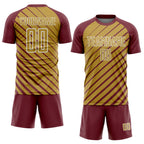 Custom Burgundy Old Gold-White Lines Sublimation Soccer Uniform Jersey