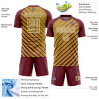 Custom Burgundy Old Gold-White Lines Sublimation Soccer Uniform Jersey