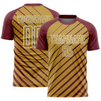 Custom Burgundy Old Gold-White Lines Sublimation Soccer Uniform Jersey