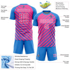 Custom Powder Blue Pink-White Lines Sublimation Soccer Uniform Jersey