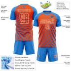 Custom Powder Blue Orange-White Lines Sublimation Soccer Uniform Jersey