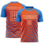 Custom Powder Blue Orange-White Lines Sublimation Soccer Uniform Jersey