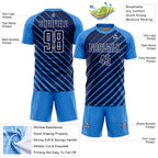 Custom Powder Blue Navy-White Lines Sublimation Soccer Uniform Jersey