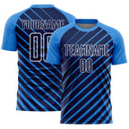Custom Powder Blue Navy-White Lines Sublimation Soccer Uniform Jersey