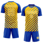 Custom Thunder Blue Yellow-White Lines Sublimation Soccer Uniform Jersey