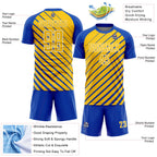 Custom Thunder Blue Yellow-White Lines Sublimation Soccer Uniform Jersey