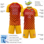Custom Gold Red-White Lines Sublimation Soccer Uniform Jersey