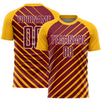 Custom Gold Crimson-White Lines Sublimation Soccer Uniform Jersey