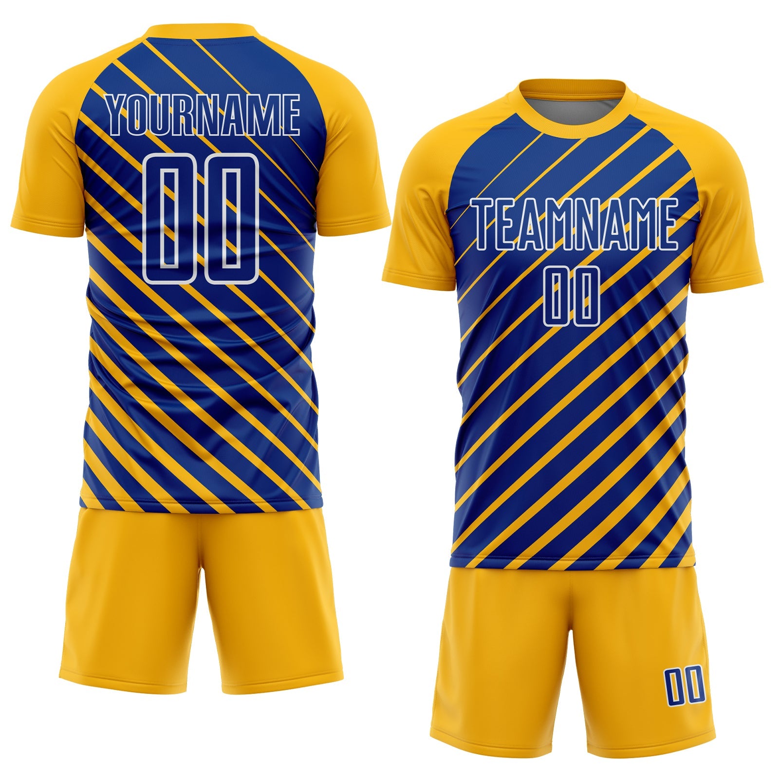Custom Gold Royal-White Lines Sublimation Soccer Uniform Jersey