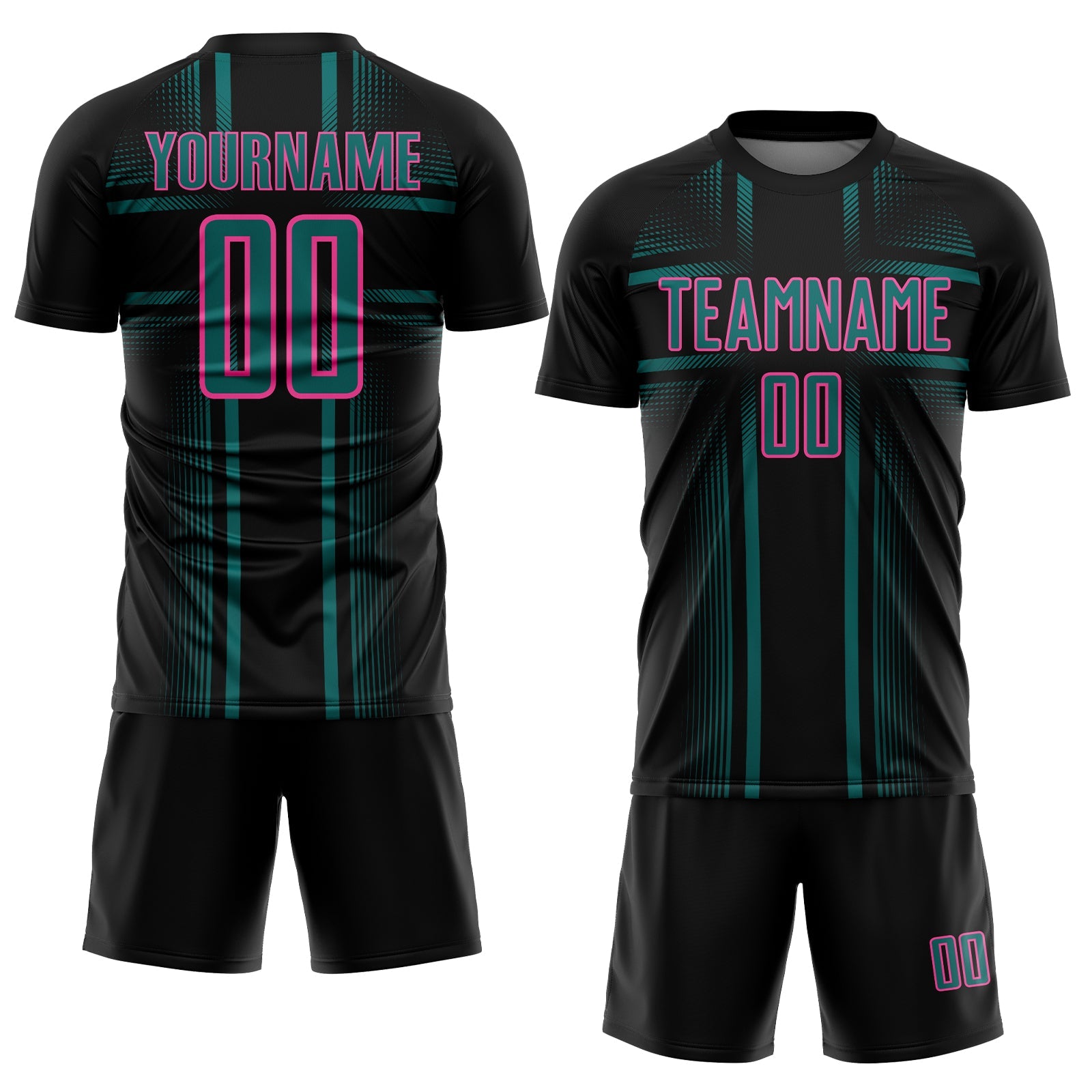 Custom Black Teal-Pink Lines Sublimation Soccer Uniform Jersey