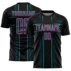 Custom Black Teal-Pink Lines Sublimation Soccer Uniform Jersey