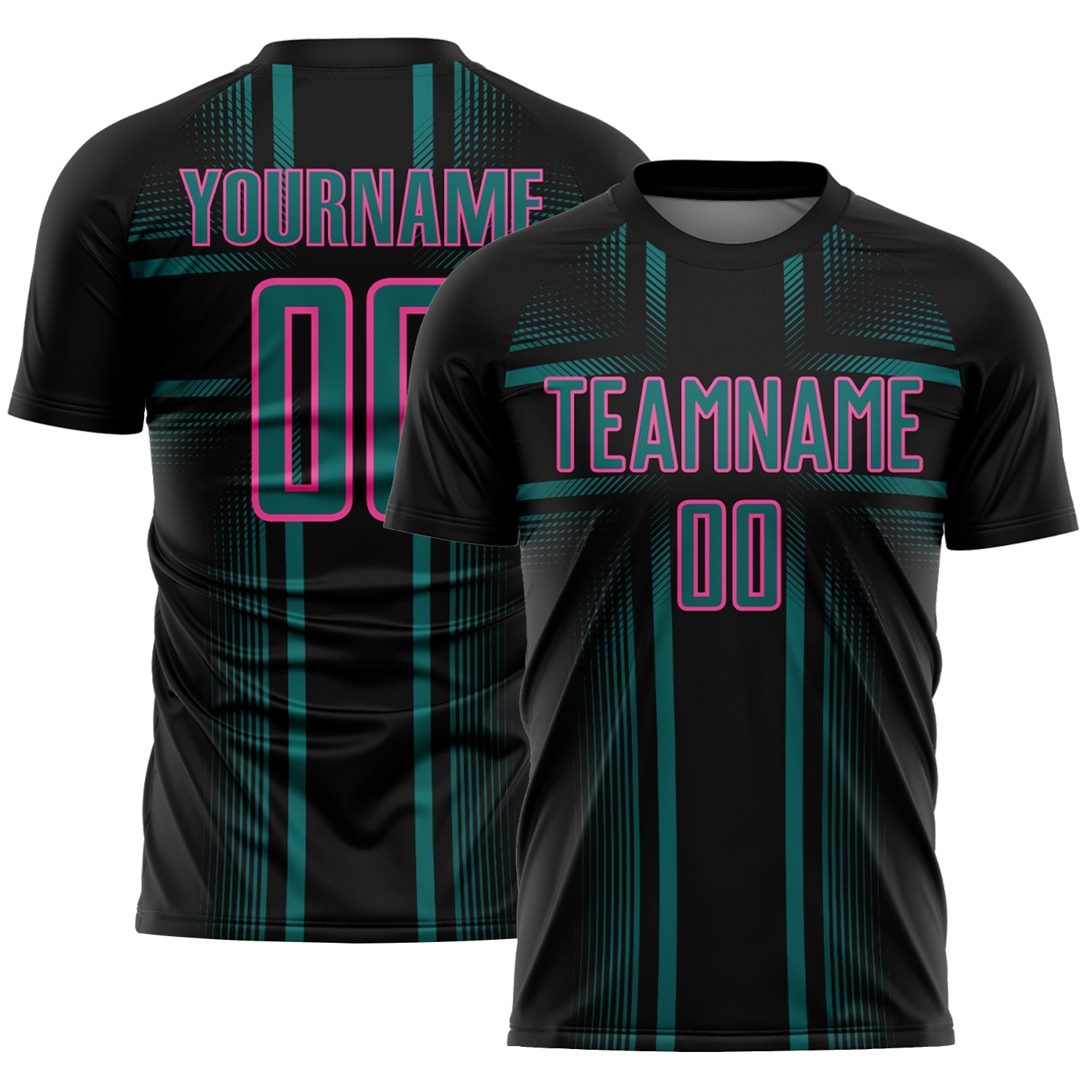 Custom Black Teal-Pink Lines Sublimation Soccer Uniform Jersey