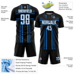 Custom Black White-Powder Blue Lines Sublimation Soccer Uniform Jersey