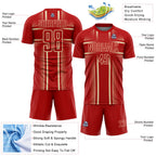 Custom Red Cream Lines Sublimation Soccer Uniform Jersey