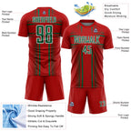 Custom Red Kelly Green-White Lines Sublimation Soccer Uniform Jersey