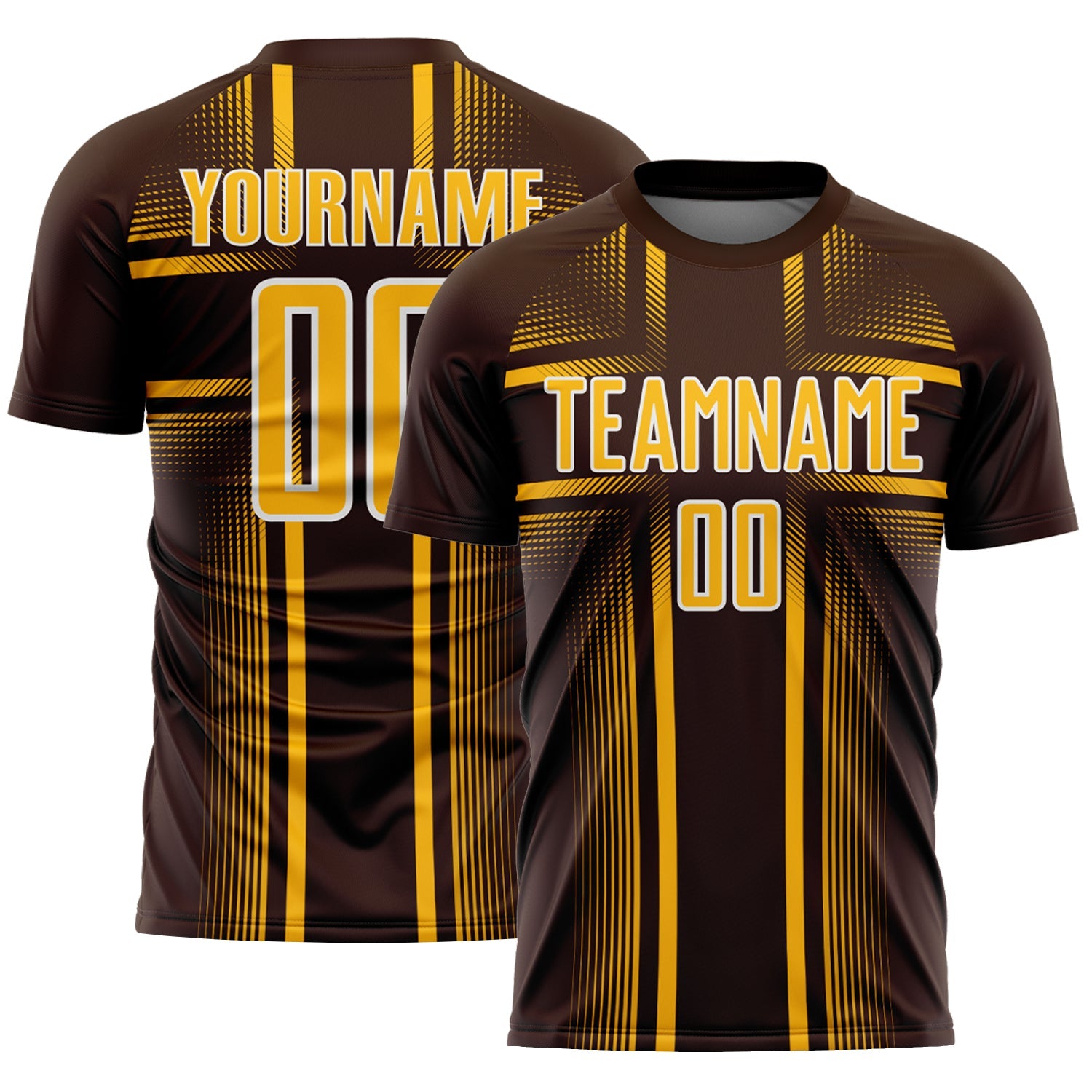 Custom Brown Gold-White Lines Sublimation Soccer Uniform Jersey