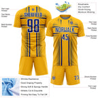 Custom Gold Royal-White Lines Sublimation Soccer Uniform Jersey