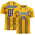 Custom Gold Royal-White Lines Sublimation Soccer Uniform Jersey