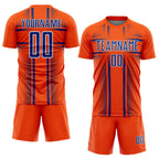 Custom Orange Royal-White Lines Sublimation Soccer Uniform Jersey