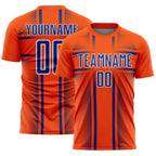 Custom Orange Royal-White Lines Sublimation Soccer Uniform Jersey