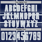 Custom Navy Silver-White Lines Sublimation Soccer Uniform Jersey