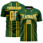 Custom Green Yellow-White Lines Sublimation Soccer Uniform Jersey