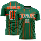 Custom Kelly Green Orange-White Lines Sublimation Soccer Uniform Jersey