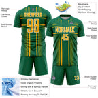 Custom Kelly Green Gold-White Lines Sublimation Soccer Uniform Jersey