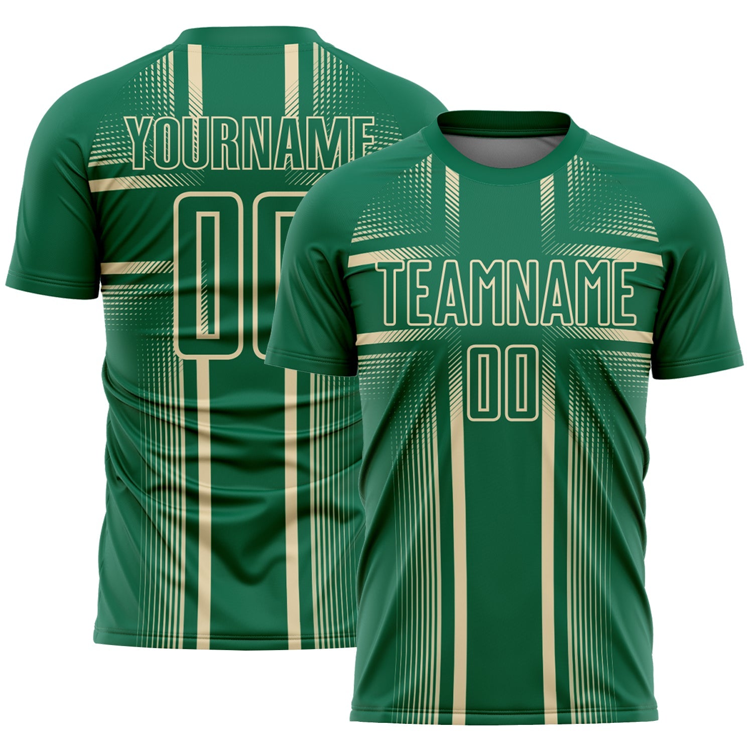 Custom Kelly Green Cream Lines Sublimation Soccer Uniform Jersey